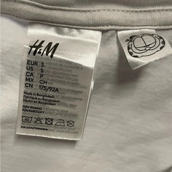 H&M Garfield Drop the Beat Graphic T-Shirt Small | Beige Cotton Tee - Picture 5 of 9